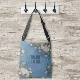 Snyggt Vintage Rosa ros Monogram Enkel Blommigt Axelväska