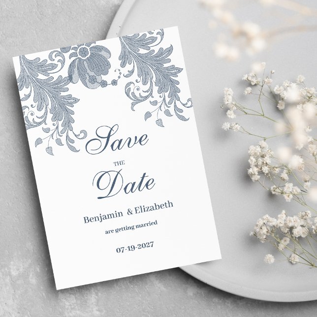 Snyggt vit blå blommigt Spara datum Inbjudningar (Stylish white mauve blue floral Save the Date)