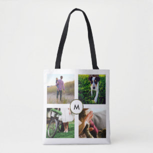 Snyggt Vit fyra fotorutnät med monogram Tygkasse