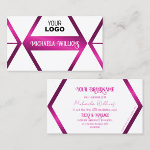 Snyggt Vit geometrisk Rosa med Logotyp Visitkort