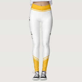 Snyggt, vit gult blommigt, vit rand och namn leggings