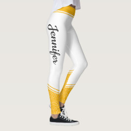 Snyggt, vit gult blommigt, vit rand och namn leggings