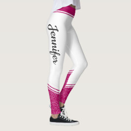 Snyggt vit magenta blommigt vit rand och namn leggings