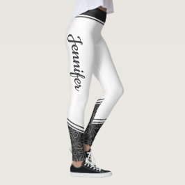 Snyggt vit med svart blommigt och namn modern leggings