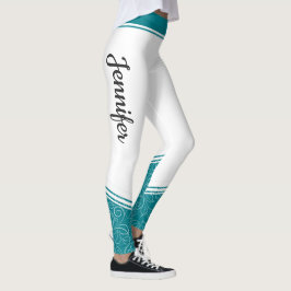 Snyggt vit och blåaktig blommigt vit namn leggings