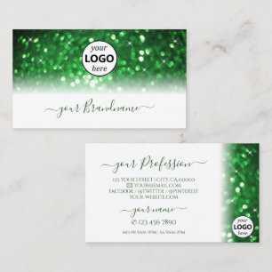 Snyggt Vit och Grönt Pärlande Glitter Lägg till Lo Visitkort