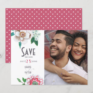 Snyggt vit och röd Blommigt Foto Spara datum Datumet
