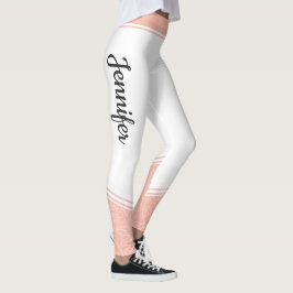 Snyggt vit och rosa blommigt vit rand och namn leggings