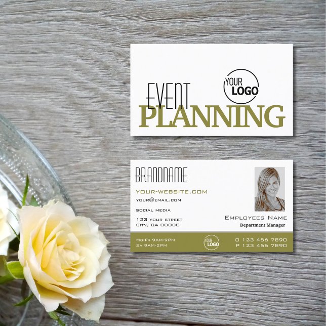 Snyggt Vit Oliv grönt med Logotyp och foto Visitkort (Skapare uppladdad)