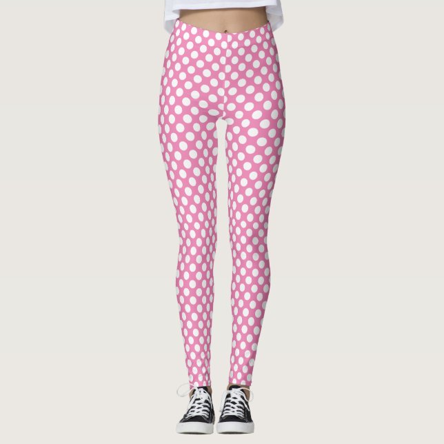 Snyggt vit polka dots mönster på rosa leggings (Framsida)