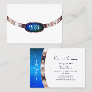 Snyggt Vit ros Guld Blue Marble med Monogram Visitkort