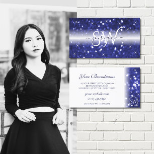 Snyggt Vita blåa Gnistran Glitter Stars Monogram Visitkort