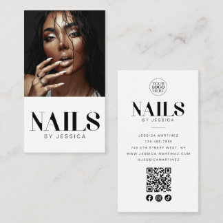 Snyggt vitt foto QR-kod logotyp nagelsalong Visitkort