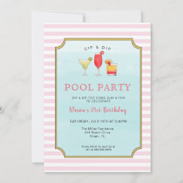 Snyggt Vuxen Cocktail Sommardag Bassäng Party Inbjudningar