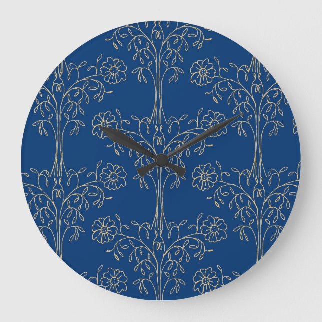 Snyggt Wall Clock, Mörk blått, Guld-effekt Mönster Stor Klocka (Framsida)