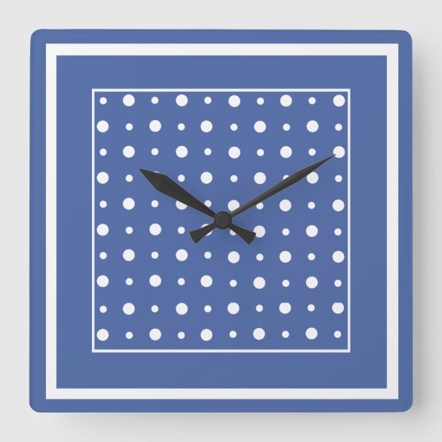 Snyggt Wall Clock, Mörk blått Polka dots Fyrkantig Klocka (Framsida)