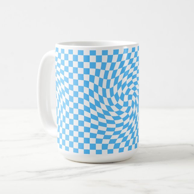 Snyggt Warpe Checkated Mönster Blue & White Kaffemugg (Framsida vänster)