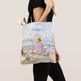 Snyggt Watercolor Beach Monogram Namn Tygkasse