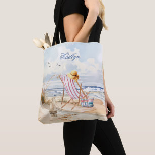 Snyggt Watercolor Beach Monogram Namn Tygkasse