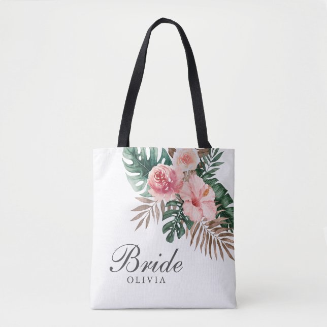 Snyggt Watercolor Boho Tropical Bride Tote Bag Tygkasse (Framsida)