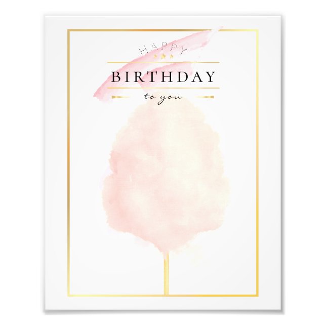 Snyggt Watercolor Cotton Candy Birthday Fototryck (Framsidan)