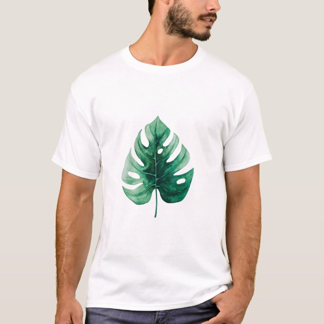 Snyggt Watercolor Grönt Monstera Illustration T Shirt (Framsida)