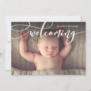 Snyggt Welving Script Photo Birth-meddelande Meddelande