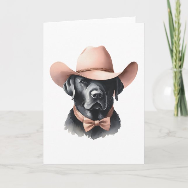 Snyggt Western Cowboy Hat Svart lab Hälsning Kort (Framsida)