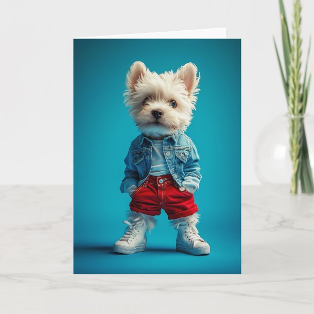 Snyggt Westie Valp i Denim och Sneakers Inbjudan (Framsida)