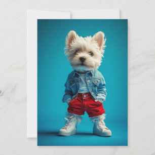 Snyggt Westie Valp i Denim och Sneakers Inbjudningar