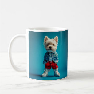Snyggt Westie Valp i Denim och Sneakers Kaffemugg