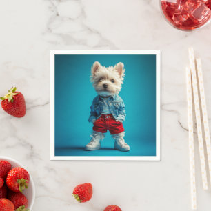 Snyggt Westie Valp i Denim och Sneakers Pappersservett