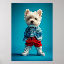 Snyggt Westie Valp i Denim och Sneakers Poster