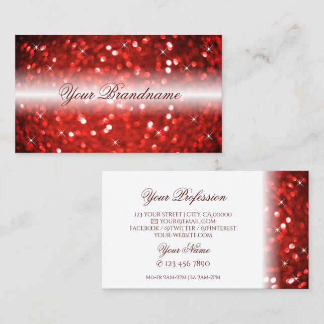 Snyggt White and Red Gnistra Glitter Professionell Visitkort (Fram/baksida)