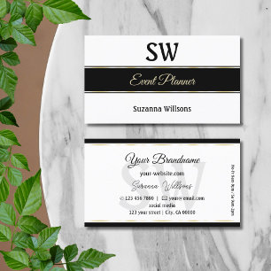 Snyggt White Black och Guld Rand med Monogram Visitkort