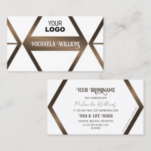 Snyggt White Geometric Brown Shimmer med Logotyp Visitkort