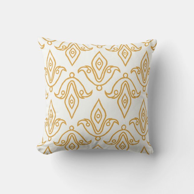 Snyggt White, Guld, Fleur-de-Lys Mönster Kudde (Framsida)