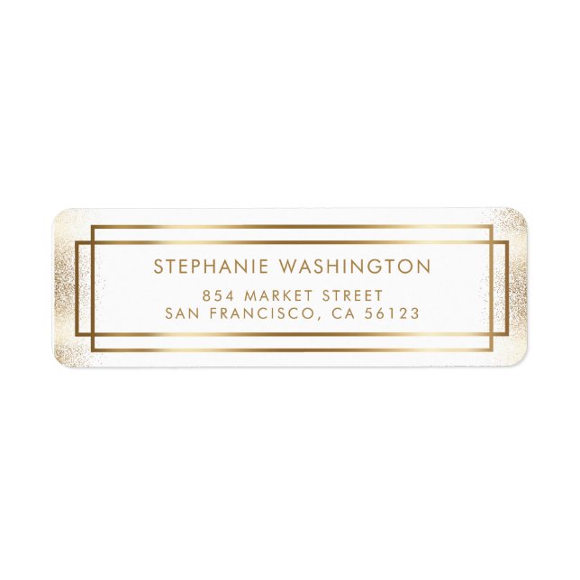 Snyggt White & Guld Gräns Bröllop Returadress Etikett (Framsidan)