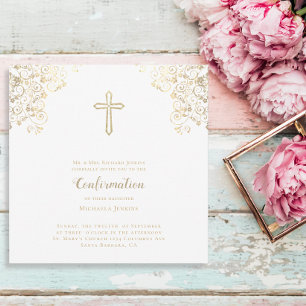 Snyggt White Guld Kor Bible Verse Bekräftelse Inbjudningar