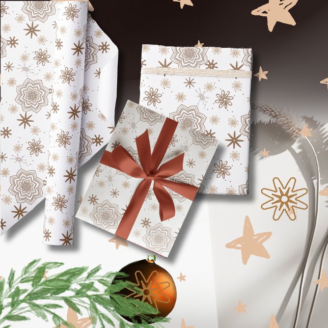 Snyggt White Guld Stars Flower Presentpapper (Stylish White Gold Stars Flower Wrapping Paper)