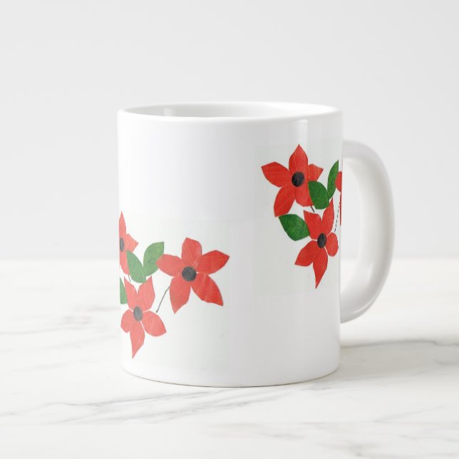 Snyggt White Jumbo Mugg med Röda blommor (Framsida höger)