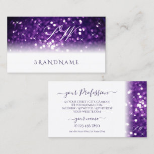 Snyggt White Lila Sparkling Glitter Monogram Visitkort