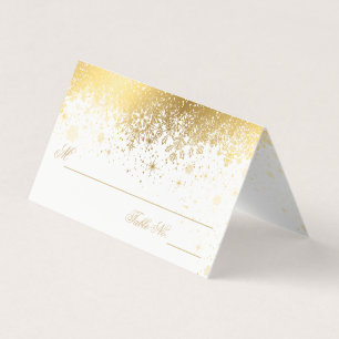 Snyggt White och Guld Snöflingor Placera kort