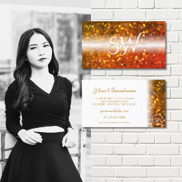 Snyggt White Orange Sparkling Glitter Initialer Visitkort
