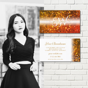 Snyggt White Orange Sparkling Glitter Initialer Visitkort
