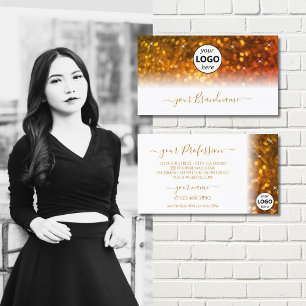 Snyggt White Orange Sparkling Glitter med Logotyp Visitkort