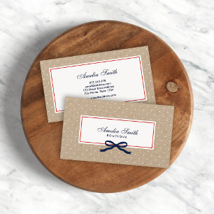 Snyggt White Polka Dot och Blue Ribbon Kraft Visitkort