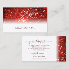 Snyggt White Red Gnistra Glitter Initialer Modern Visitkort