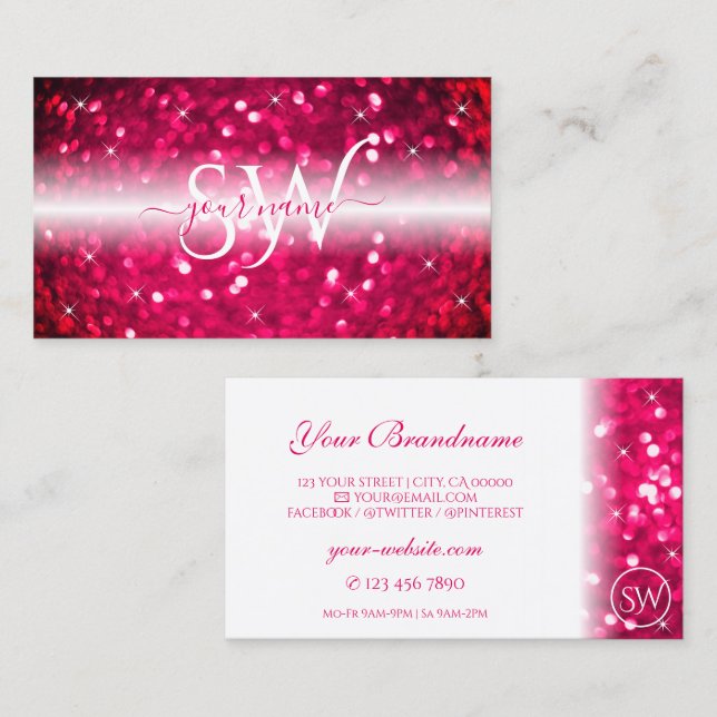 Snyggt White Rosa Sparkling Glitter Monogram Chic Visitkort (Fram/baksida)