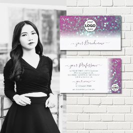Snyggt White Rosa Teal Sparkling Glitter Add Logot Visitkort